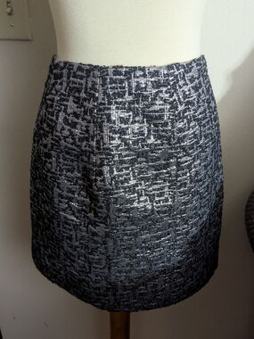 Bensoni Metallic Silver Black Wool Tweed Mini Skirt 6